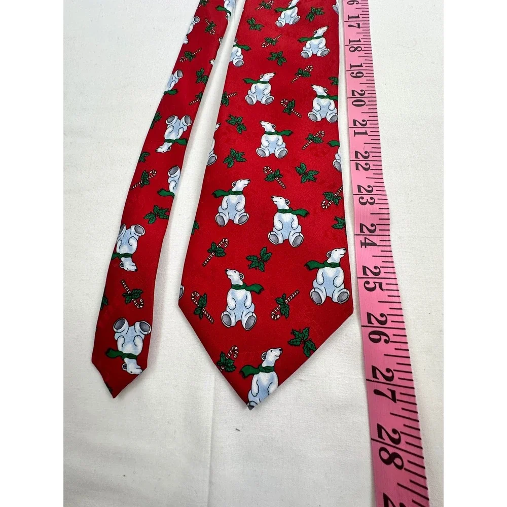 Hallmark Licensg Inc Polar‎ Bear Candy Cane Christmas Holiday Red Tie necktie